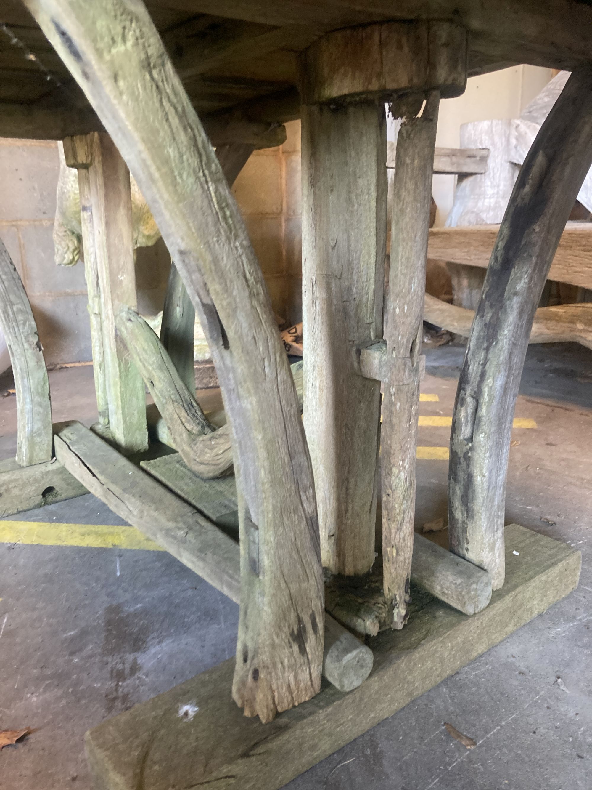 A rustic style weathered rectangular garden table, width 120cm depth 74cm height 70cm